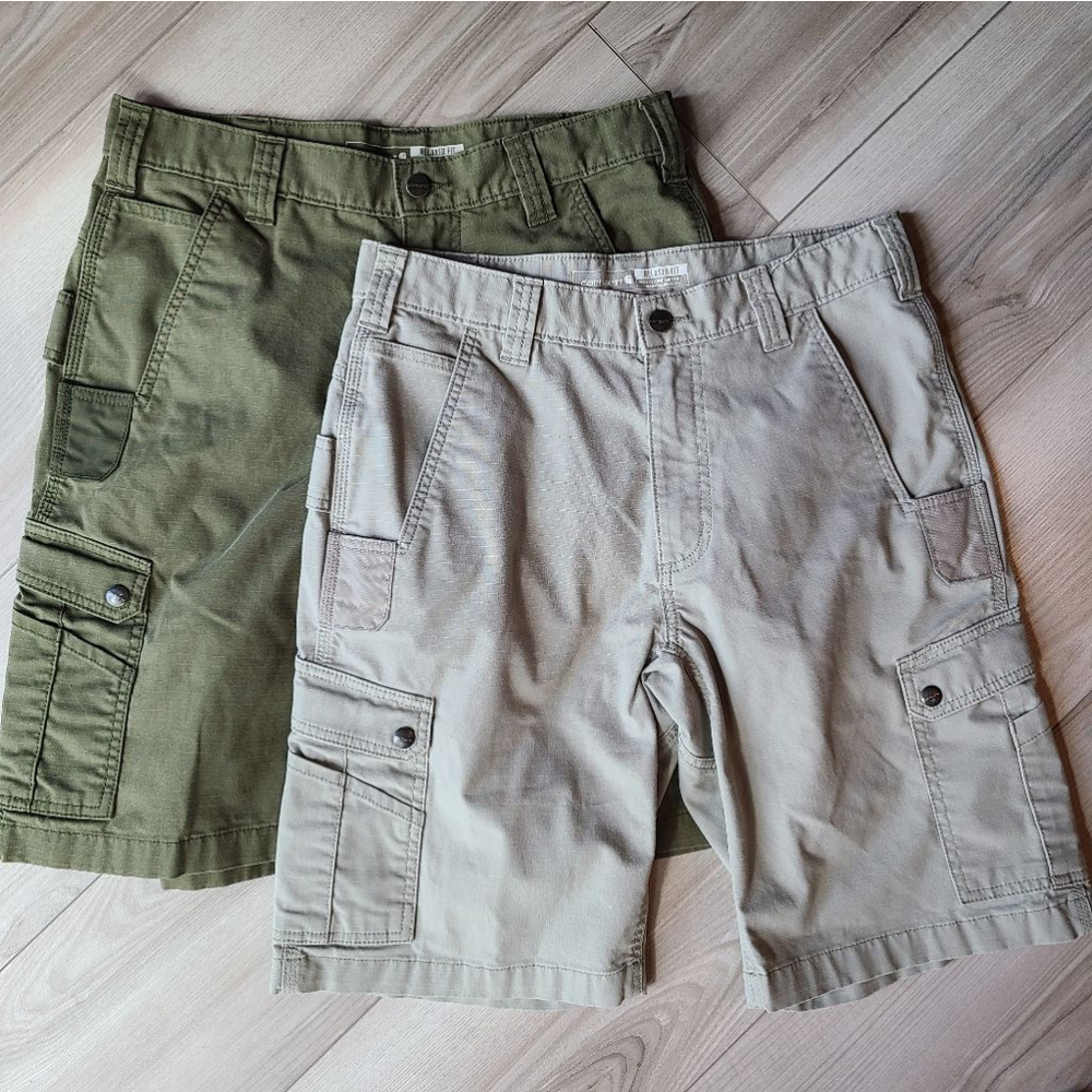 Carhartt Mens Khaki and Green 2 Pair Cargo Shorts Size 32